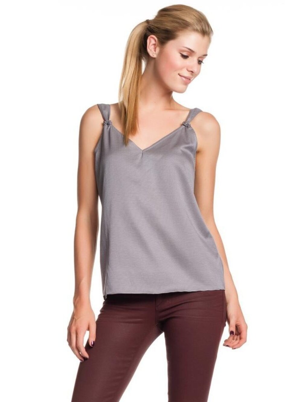AIKO Issac Tank Top Mini Stripe Gray V-Neck Silk Cotton NWT